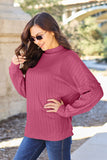 Ribbed Exposed Seam Mock Neck Knit Top - Multiple color options