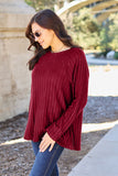 Ribbed Round Neck Long Sleeve Knit Top-multiple color options