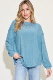 Ribbed Round Neck Long Sleeve Top - Multiple Color Options