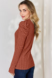 Ribbed Mock Neck Puff Sleeve Top - Multiple Colors Available