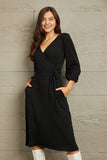 Surplice Flare Ruching Dress in Black