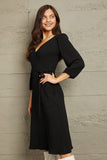 Surplice Flare Ruching Dress in Black