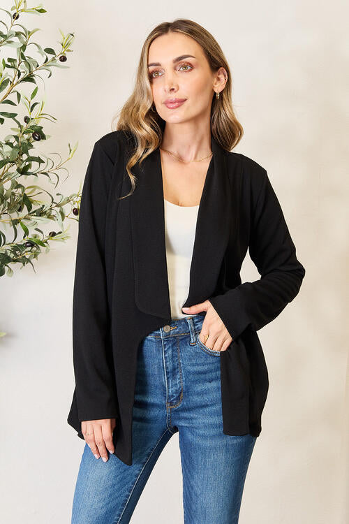 Open Front Long Sleeve Blazer in Black