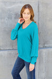 V-Neck Lantern Sleeve Blouse - multiple color options