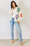 Open Front Flower Pattern Long Sleeve Sweater Cardigan