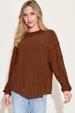 Ribbed Round Neck Long Sleeve Top - Multiple Color Options