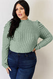 Ribbed Mock Neck Puff Sleeve Top - Multiple Colors Available