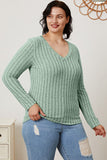 Ribbed V-Neck Long Sleeve Top - Multiple Colors Available