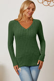 Ribbed V-Neck Long Sleeve Top - Multiple Colors Available