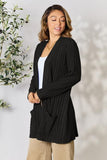 Ribbed Open Front Cardigan With Front Pockets - Color Options