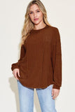 Ribbed Round Neck Long Sleeve Top - Multiple Color Options