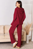 Ribbed Drawstring Hooded Top and Straight Pants Set - multiple colors