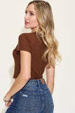 Ribbed Round Neck Short Sleeve Crop Tee