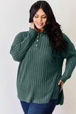 Ribbed Half Button Long Sleeve High-Low Top - Multiple Colors Available