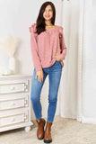 Square Neck Ruffle Shoulder Long Sleeve Top - 2 Color Options