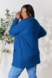 Ribbed Open Front Cardigan With Front Pockets - Color Options