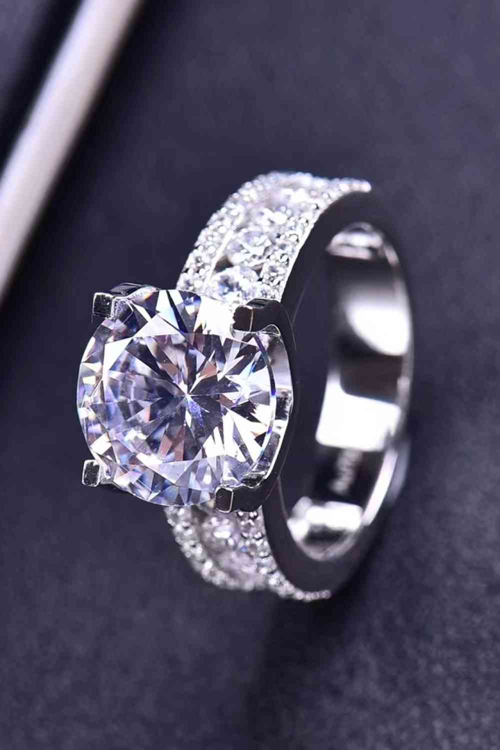 Platinum-Plated 5 Carat Moissanite Side Stone Ring