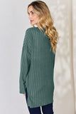 Ribbed Half Button Long Sleeve High-Low Top - Multiple Colors Available