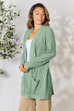 Ribbed Open Front Cardigan With Front Pockets - Color Options