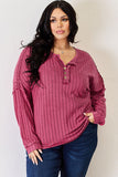 Ribbed Half Button Long Sleeve High-Low Top - Multiple Colors Available