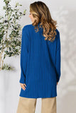 Ribbed Open Front Cardigan With Front Pockets - Color Options