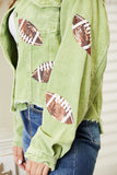 Football Patch Raw Hem Shacket - Multiple Colors Available