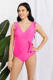 Float On Ruffle Faux Wrap One-Piece in Pink