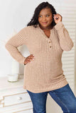 Notched Neck Ribbed Long Sleeve T-Shirt