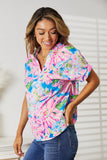 Floral Notched Neck Short Sleeve Top