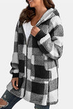 Double Take Plaid Long Sleeve Hooded Coat