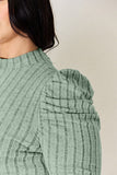 Ribbed Mock Neck Puff Sleeve Top - Multiple Colors Available