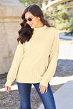 Ribbed Exposed Seam Mock Neck Knit Top - Multiple color options