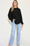 Ribbed Round Neck Long Sleeve Top - Multiple Color Options