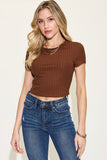 Ribbed Round Neck Short Sleeve Crop Tee