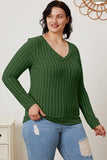 Ribbed V-Neck Long Sleeve Top - Multiple Colors Available