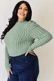 Ribbed Mock Neck Puff Sleeve Top - Multiple Colors Available