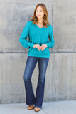 V-Neck Lantern Sleeve Blouse - multiple color options