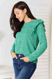 Ruffle Shoulder Long Sleeve Top