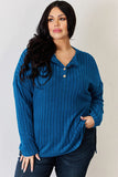 Ribbed Half Button Long Sleeve High-Low Top - Multiple Colors Available