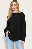 Ribbed Round Neck Long Sleeve Top - Multiple Color Options