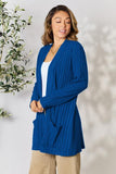 Ribbed Open Front Cardigan With Front Pockets - Color Options