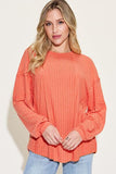 Ribbed Round Neck Long Sleeve Top - Multiple Color Options