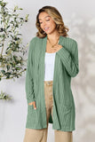 Ribbed Open Front Cardigan With Front Pockets - Color Options