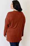 Ribbed Half Button Long Sleeve High-Low Top - Multiple Colors Available