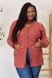 Ribbed Button-Up Cardigan with Pockets