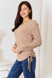 Drawstring Ribbed Long Sleeve Top