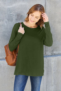 Round Neck Dropped Shoulder Top - multiple colors