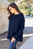 Ribbed Round Neck Long Sleeve Knit Top-multiple color options