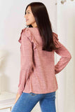 Square Neck Ruffle Shoulder Long Sleeve Top - 2 Color Options