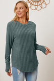 Ribbed Thumbhole Sleeve Top- Multiple Colors Available